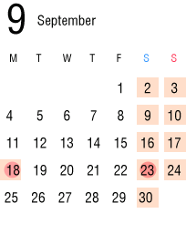 9月の運行カレンダー